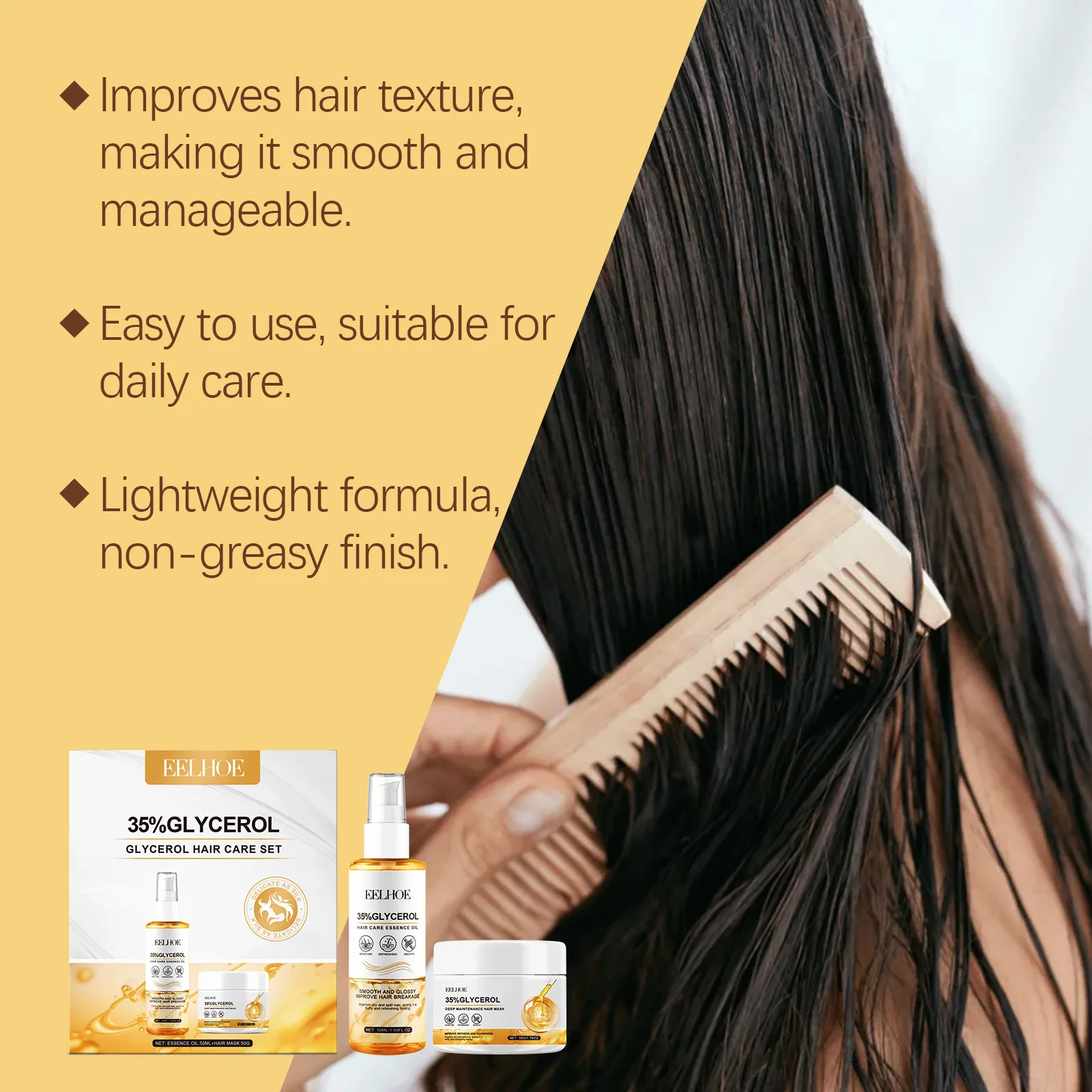 EELHOE Glycerol Hair Care Kit Hyaluronic Acid Essence Oil for Rapid Hair Growth Products Strengthen Smooth Magic Care Mask