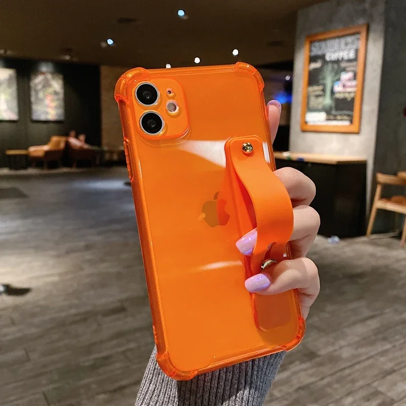 Transparent Soft Wrist Strap Phone Case with Kickstand and Bumper Cover