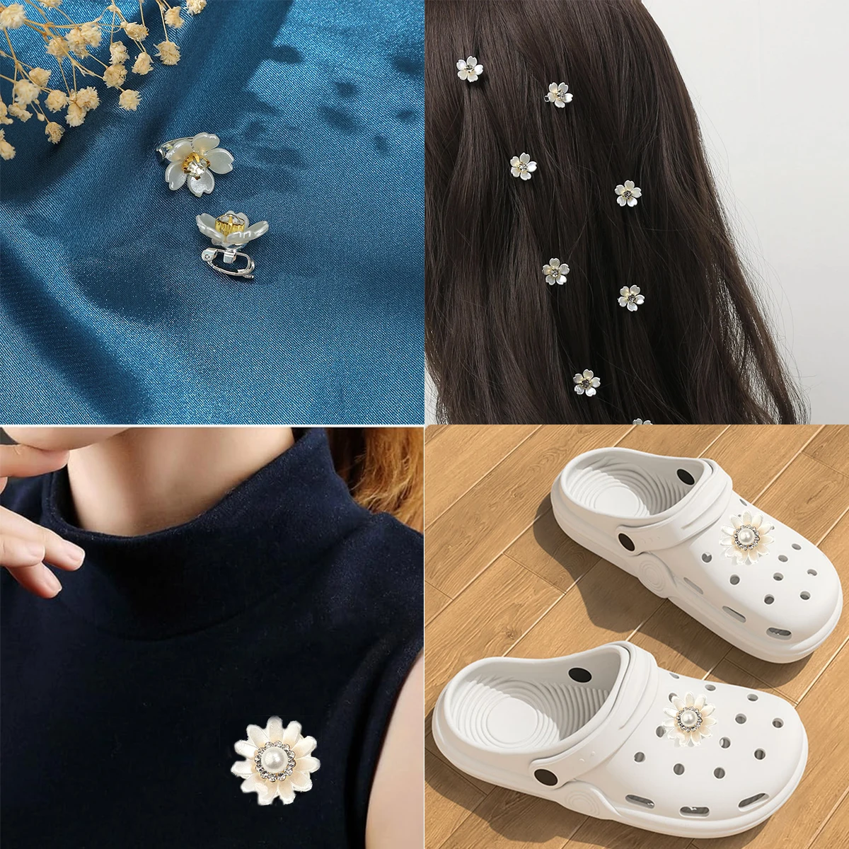 20개 모조 진주 꽃 모양의 라인스톤 버튼 비즈 공예 제작용 장 모자 옷 DIY 공예 재봉 액세서리