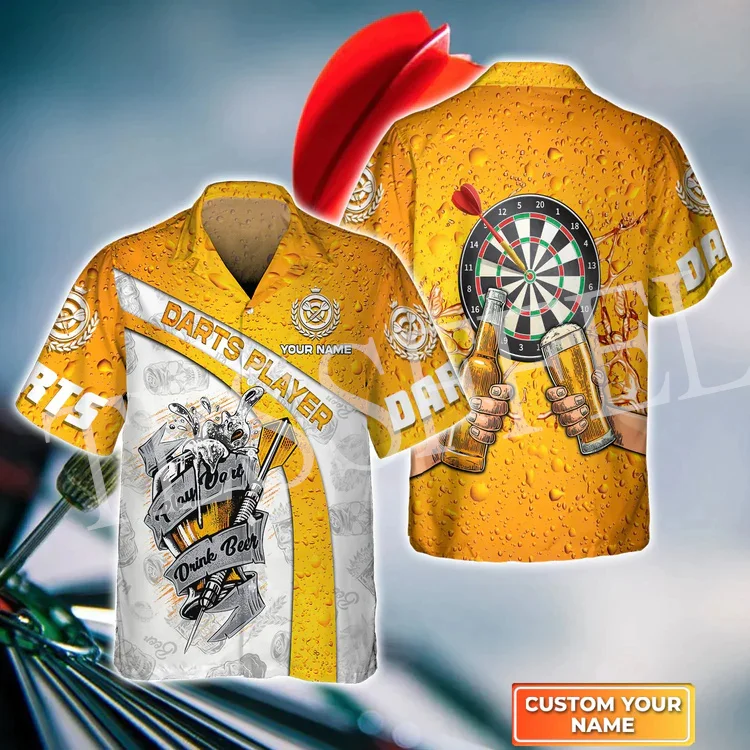 

Custom Name Sports Player Darts Beer Club Tattoo 3DPrint Beach Hawaiian Collar Shirts Summer Harajuku Casual Funny Streetwear 6X