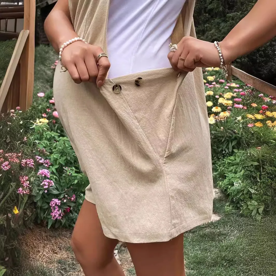 Pregnant Women's Solid Color Suspender Jumpsuit Adjustable Waist Comfortable Casual Shorts