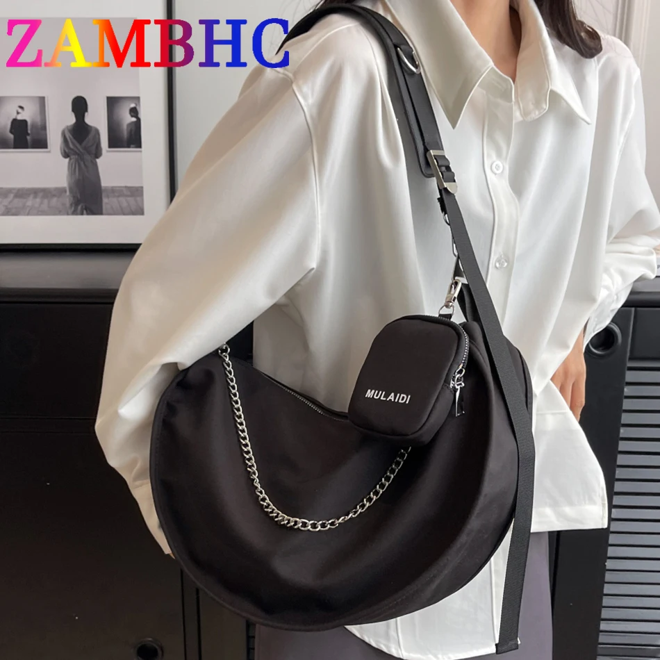 

New Simple Soft Nylon Cloth Shoulder Bags for Women Large Hobos Handbags and Purses 2023 Trend Brand Female Travel Messenger Bag