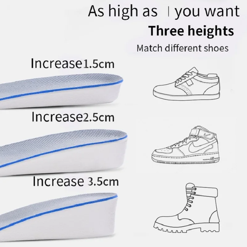 Height Increase Insoles 1 Pair Simple Height Increase Insoles, Shock Absorption Heel Cushion Pads, Height Lift Shoes Inserts for Men Women