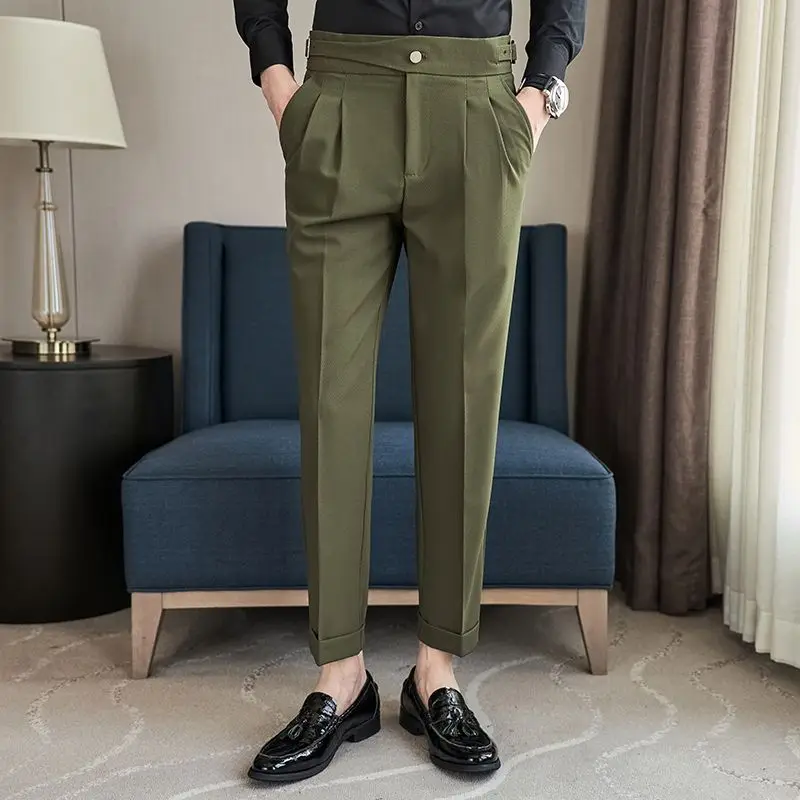 

2023 New Spring and Autumn Fashion Simple Casual Business High Waist High Rise High Rise Straight Fit Plush Handsome Suit Pants