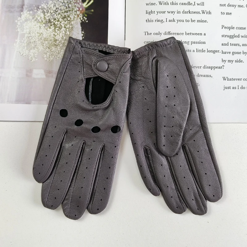 Damen-Fahrerhandschuhe aus Schaffell. Dünne, atmungsaktive, ungefütterte, farbige Lederhandschuhe. Sommer – Detail 26
