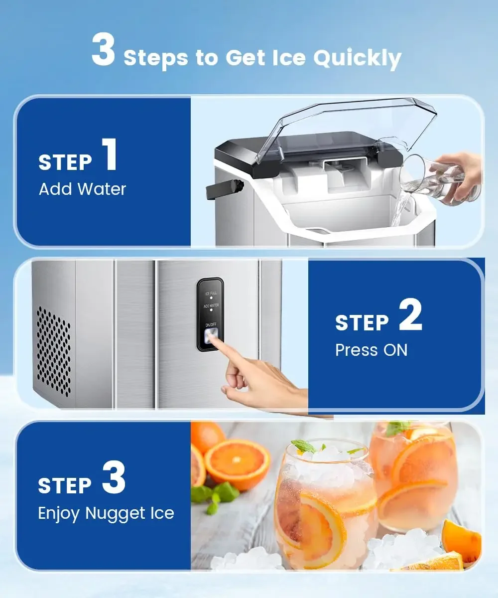 Nugget Ice Maker Counterto   Chewable Nugget Ice Cubes Machine,Quick Ice Making 34Lbs/Day Self-Cleaning 4
