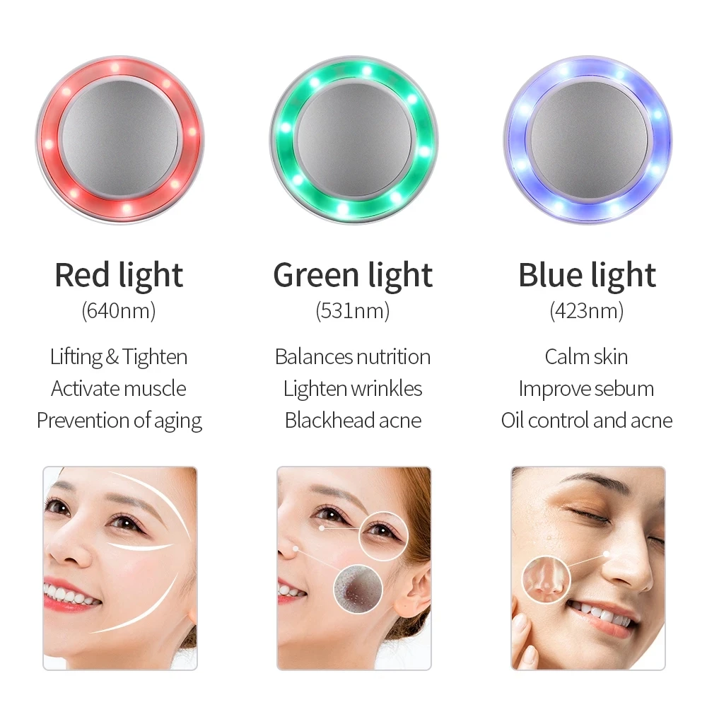 Red Blue Green 3 Light Therapy Cold Hammer Facial Skin Massage Machine Cryotherapy Ice Healing Face Care Massager Beauty Tools