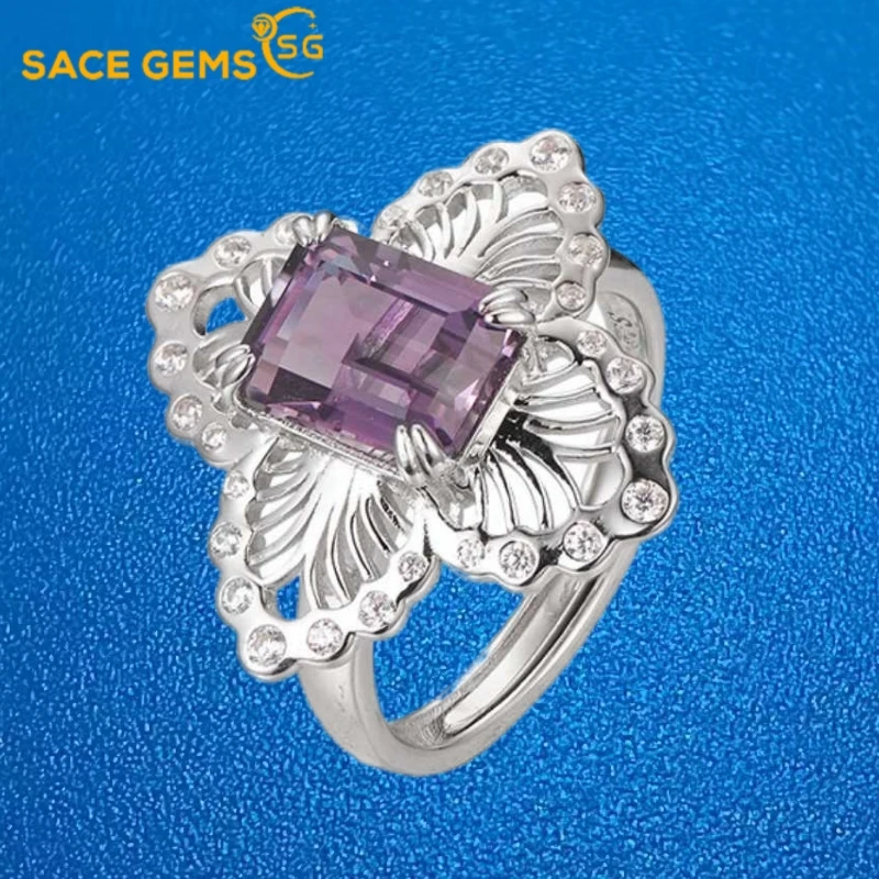 

SACE GEMS New 925 Sterling Silver Resizable Luxury Natual Amethyst Rings for Women Engagement Cocktail Party Fine Jewelry Gift