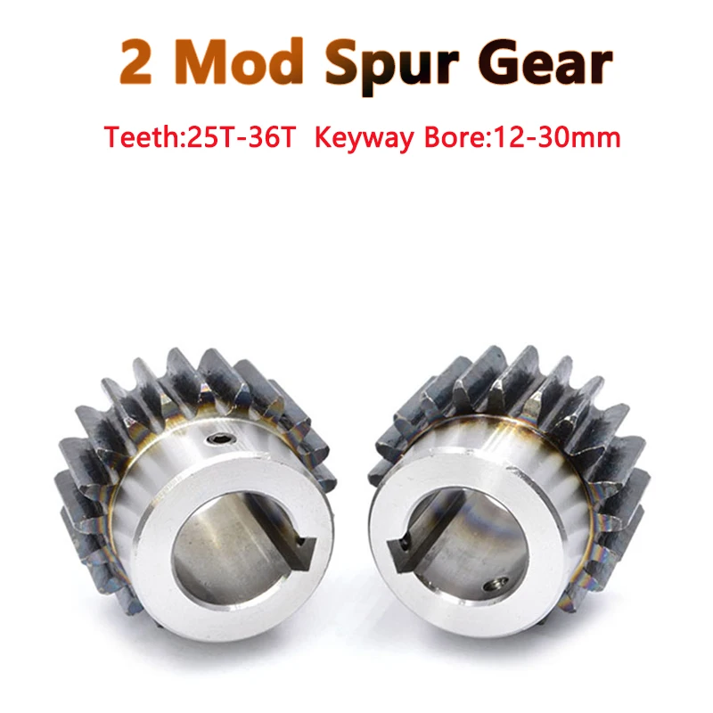 

1PCS 2M 25T-36T Spur Gear With Step Keyway Bore 12mm-30mm Module 2 Motor Gear OD 54mm-76mm 45#Carbon Steel Transmission