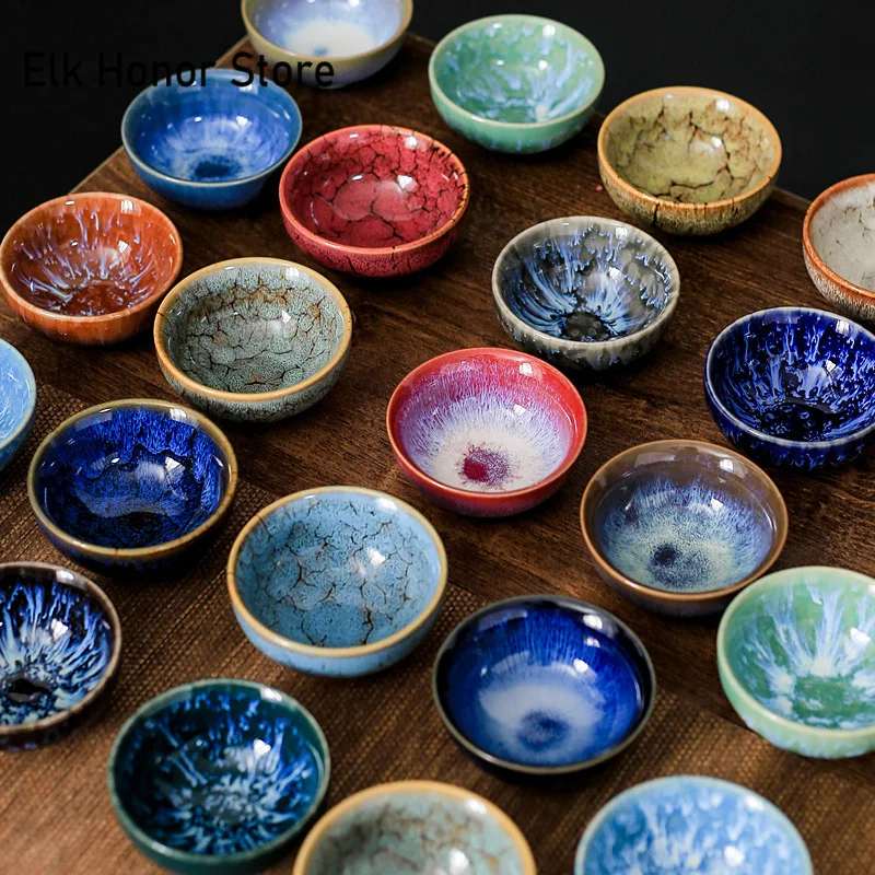 Tea Cup 45ml Household Ceramic Kiln Change Master Cup Tasting Satin Blue Water Tea Bowl Jianzhan Teahouse Cha Teaware