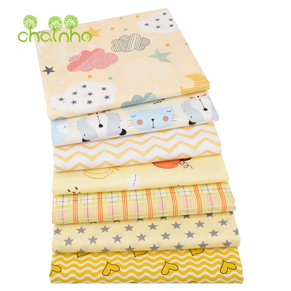 Chainho,Printed Twill Weave Cotton Fabric,Patchwork Cloth,DIY Sewing Quilting Material,Yellow Sky Series,4 Specification,CC169