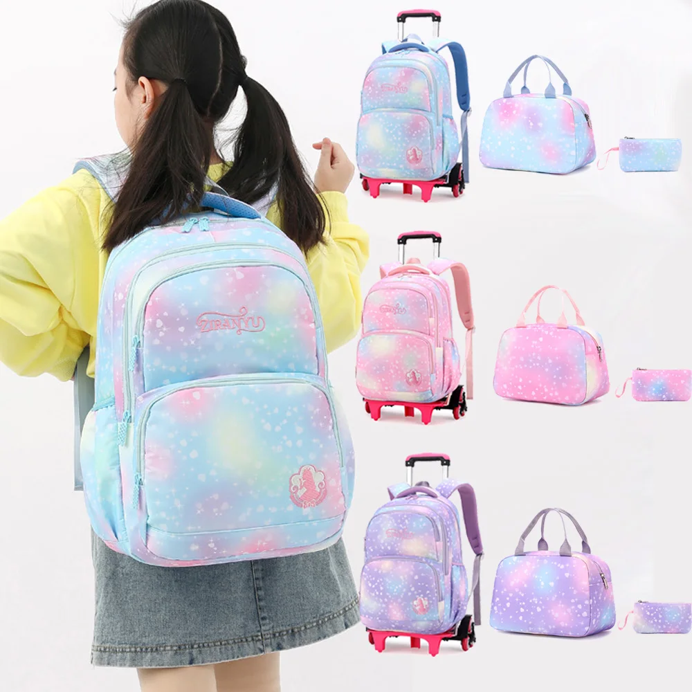 Children School Trolley Bag Beauty God Bags Girls Bookbag School Trolley Bag for Teens Girl Student Bag