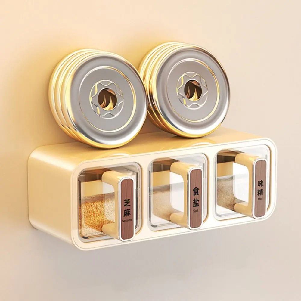 Description Picture 4 of itemSealed Spice Storage Rack With Spoon 2/3 Grids Kitchen Seasoning Jar No Punch Included Spoon Kitchen Storage Organizer