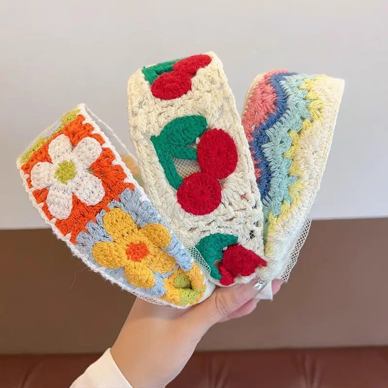Embroidered Flower Knit Hairband for Girls 5