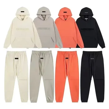 FW22 Felpa con cappuccio da uomo di marca classica Design di lusso Petto Due file Felpa con cappuccio con lettera in peluche Felpa con cappuccio allentata da donna Set di pantaloni unisex di moda 1