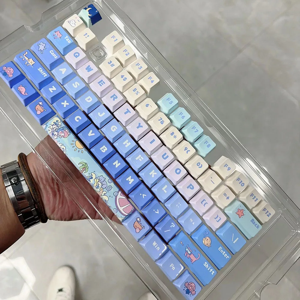 

144 Keys Cheery Profile Keycap Summer Shark Cat Keycaps PBT For Mechanical Keyboard 61 64 75 87 98 104 Thermal Sublimation