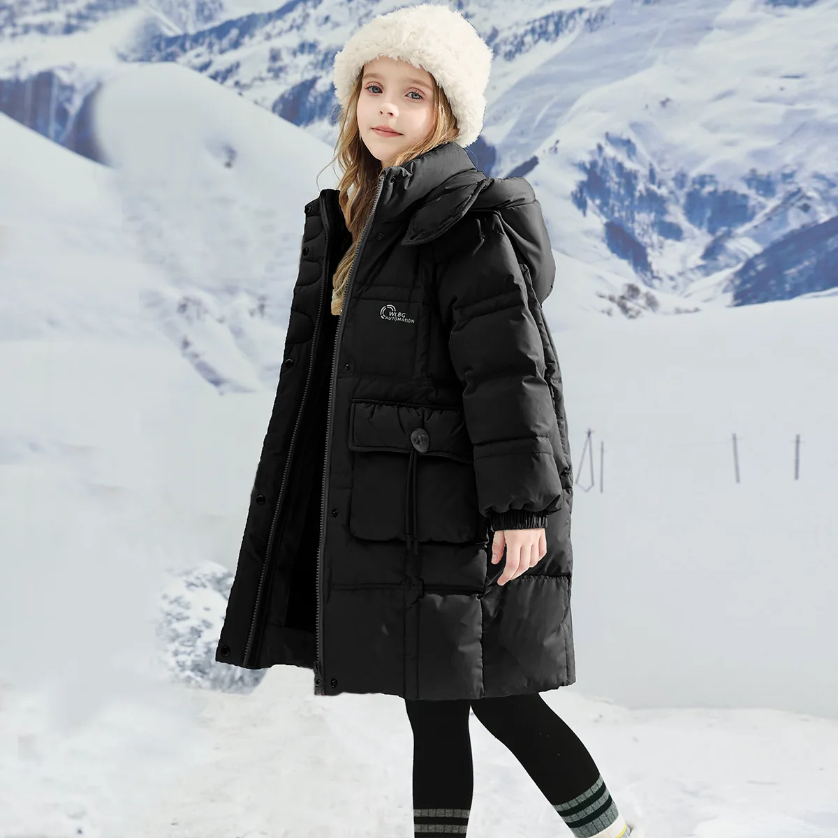 Winter New Printed Solid Color Thick Windproof and Warm Hoodie Long Fashion and Handsome Down Jacket for 4-14 Years