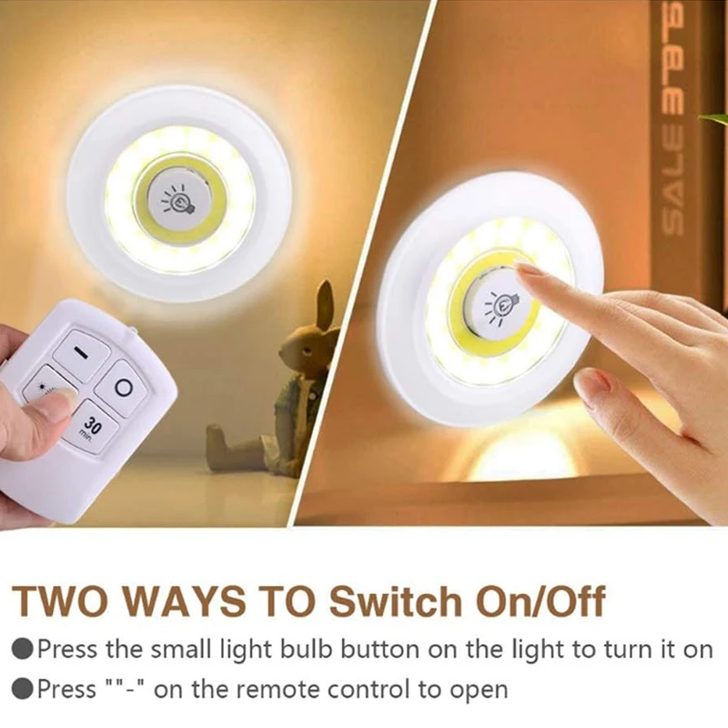 LED Cabinet Light 3W Smart COB Under Cabinet Mini Wireless Remote Control Dimmable Wardrobe Night Lamp for Bedroom Kitchen