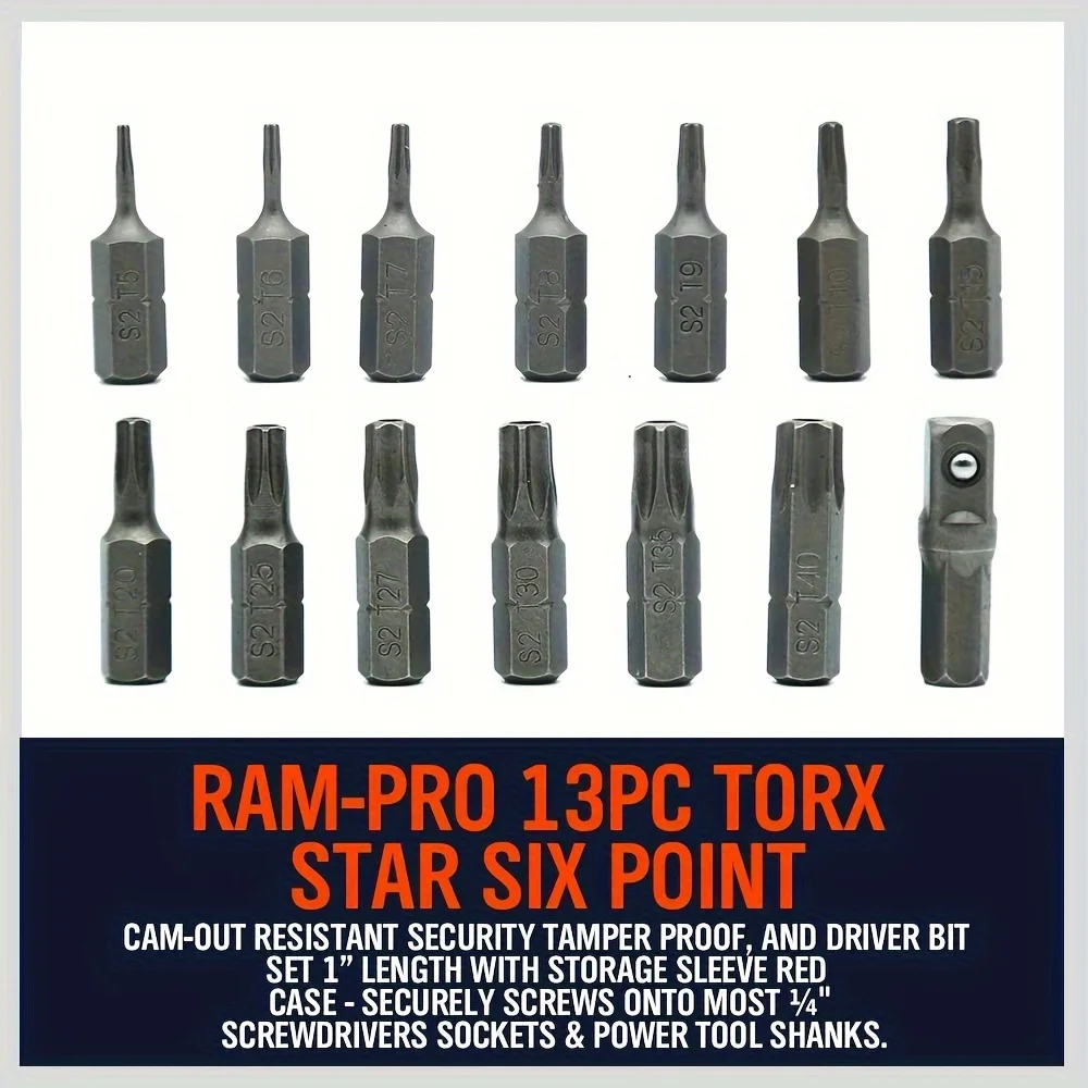 Premium 14-Piece Torx Bit Set with Magnetic Tips and Self-Locking Extension