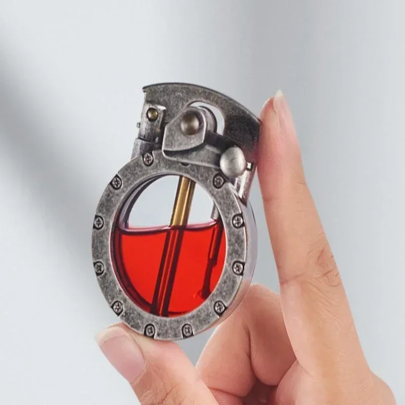 Retro Transparent Oil Tank Metal Rocker Kerosene Lighter Personality Windproof Cigarette Lighter Men Collection Gifts