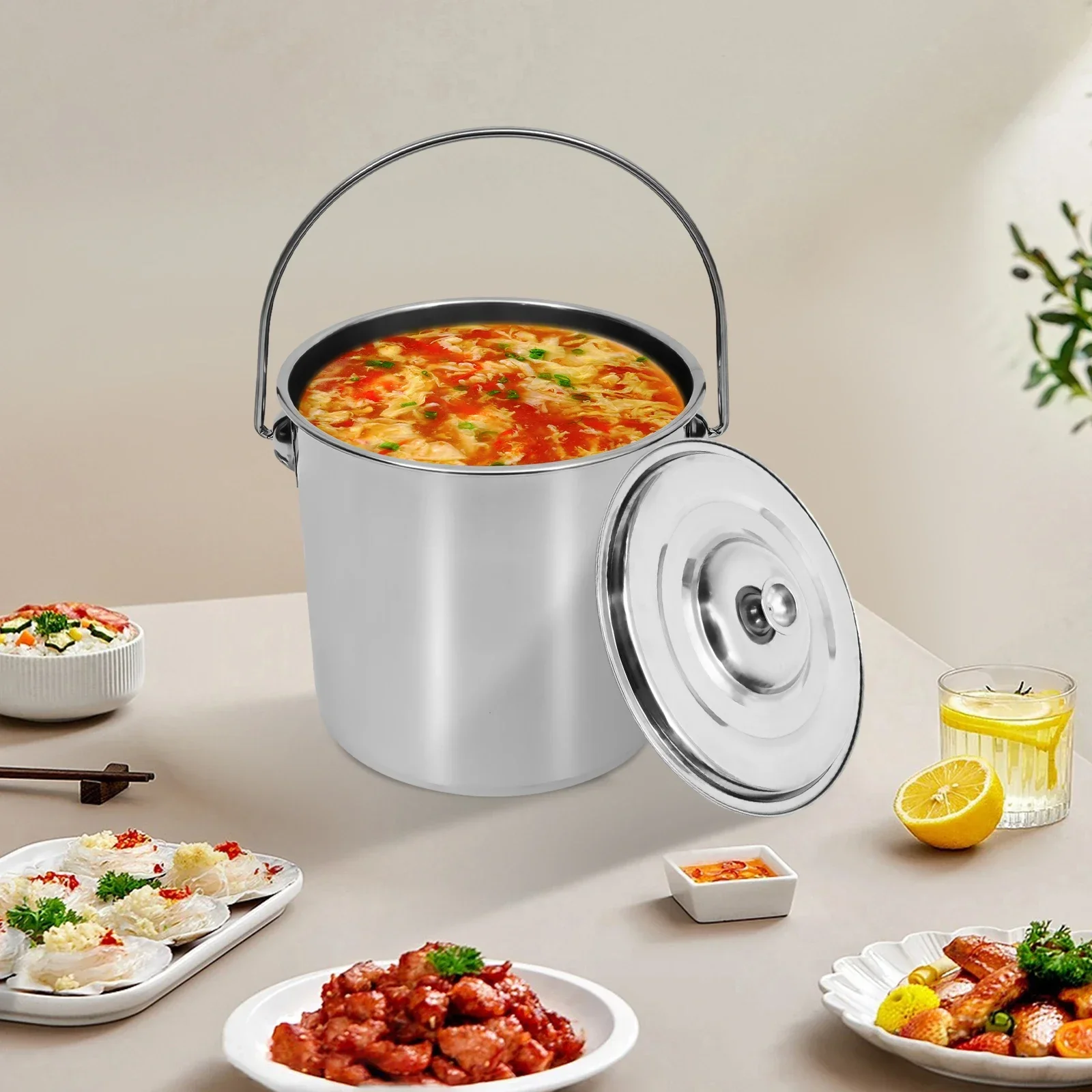 Large Capacity Milk Can 6 / 12 / 20L Stainless Steel Bucket Anti-Slip Grooves for Kitchen and Catering with Lid