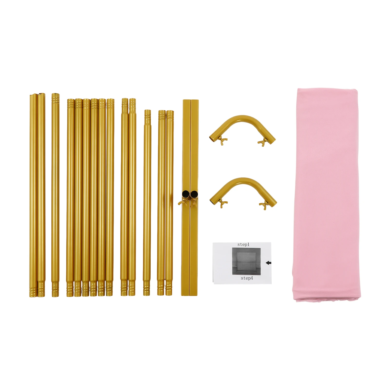 1.5 * 2m Wedding Pole Bracket with Tie Rod+elastic Cloth Cover-Gold Bracket+pink Cover
