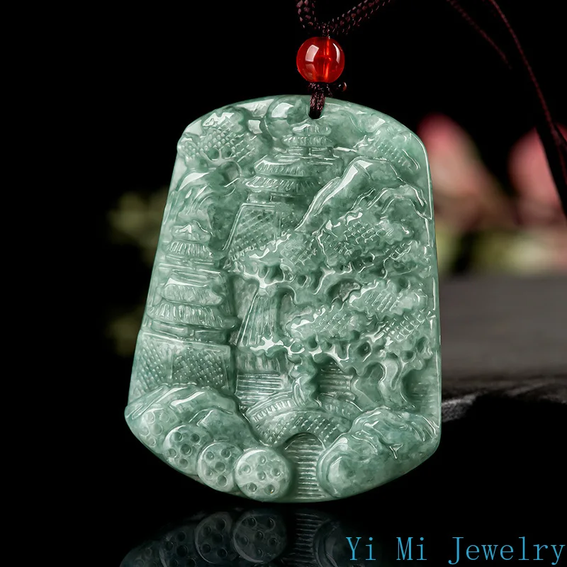 Genuine Natural A-grade Jade Pendant Douzhong Shanshui Brand Jade Pendant Men's and Women's Necklace