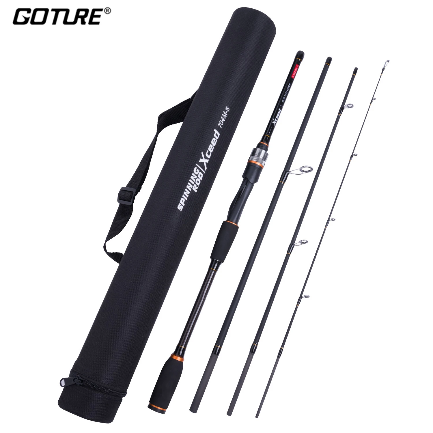 Spinning Fishing Rod Goture 1.98m-3.0m 4 Setions Carbon Fiber With Portable Bag