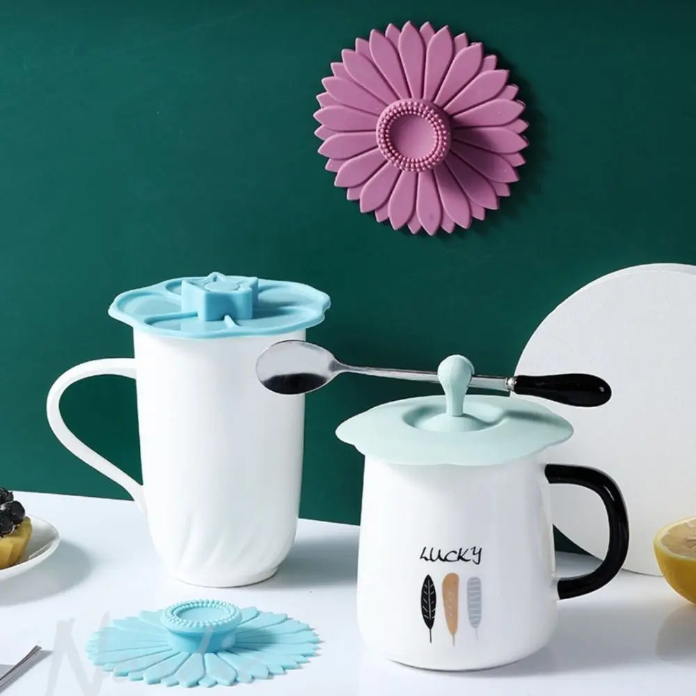 

Sunflower Tea Cup Lid Creative Heat-resistant Silicone Tea Cup Sealed Lid with Handle Dustproof Coffee Mug Cap Home&Office
