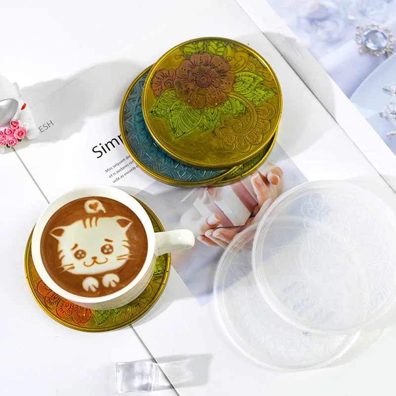 Round Coaster Silicone Mold Epoxy Resin Crystal Mold DIY Coffee Wine Glass Flower Coaster Plaster Concrete Home Decor Crafts silicone mold