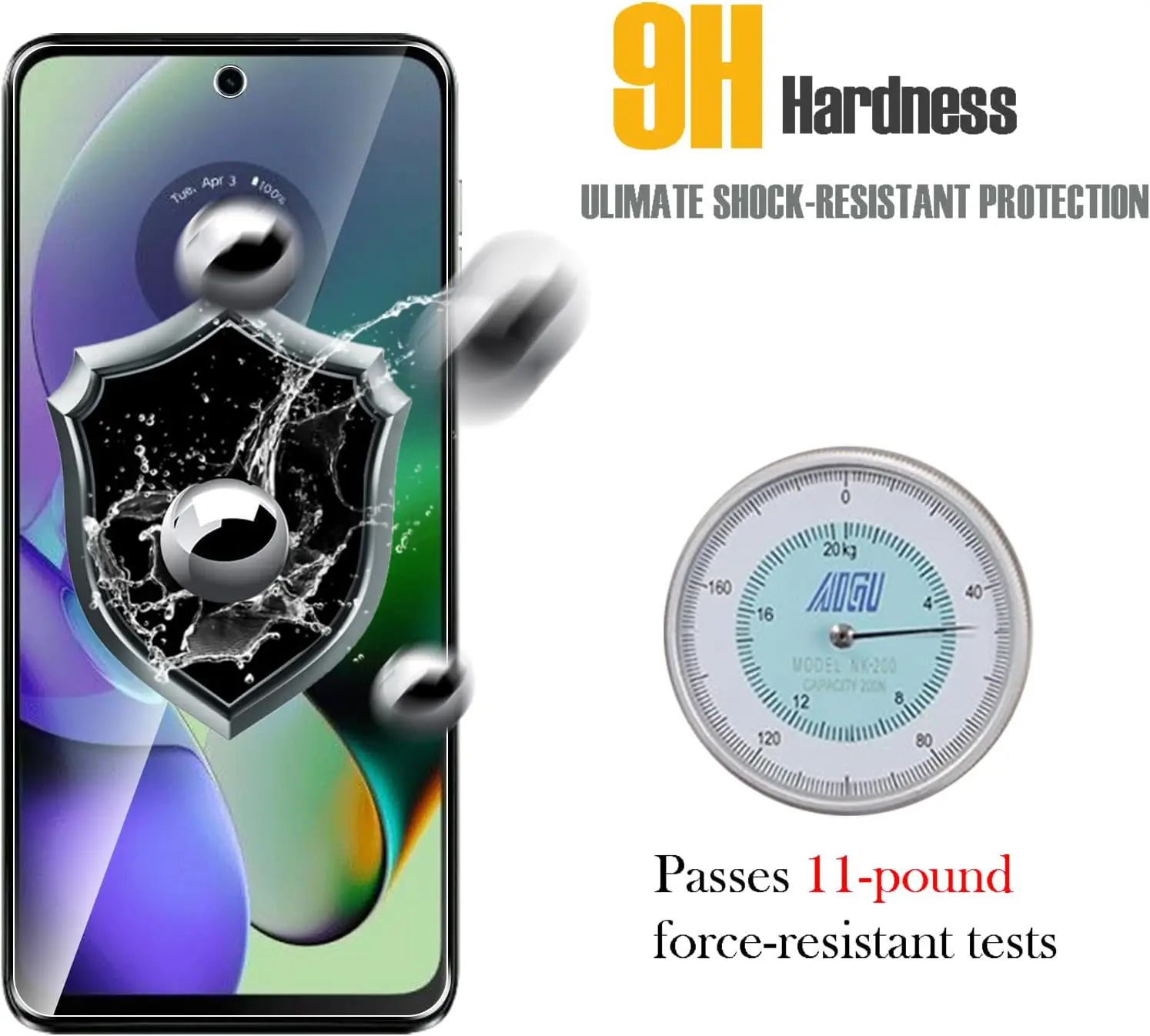 Premium Shatterproof Tempered Glass Screen Protector Film, 1/4 Pack