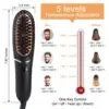 Mini Ceramic Hair Straightener Brush for Women Men Fast Heat Rechargeable Negative Ionic 5 Level Temperature Beard Hair Styler 6