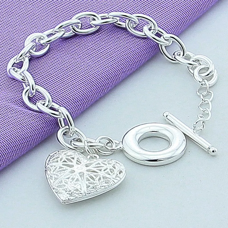 

Hot Nice 925 Stamp Silver Color Bracelets Charms Heart Love for Wedding Women Chain Charm Fashion Gorgeous Jewelry 8inch 20cm