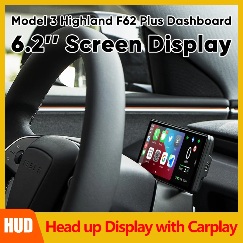 New 6.2 inch HUD For Tesla Model 3 Highland Head Up Display Electric Car LCD Dashboard Vehicle Speedometer Accessories 2023 2024 obd2 hud head up display c100 km h mph auto electronics obd2 hud car speed projector display driving computer overspeed warning