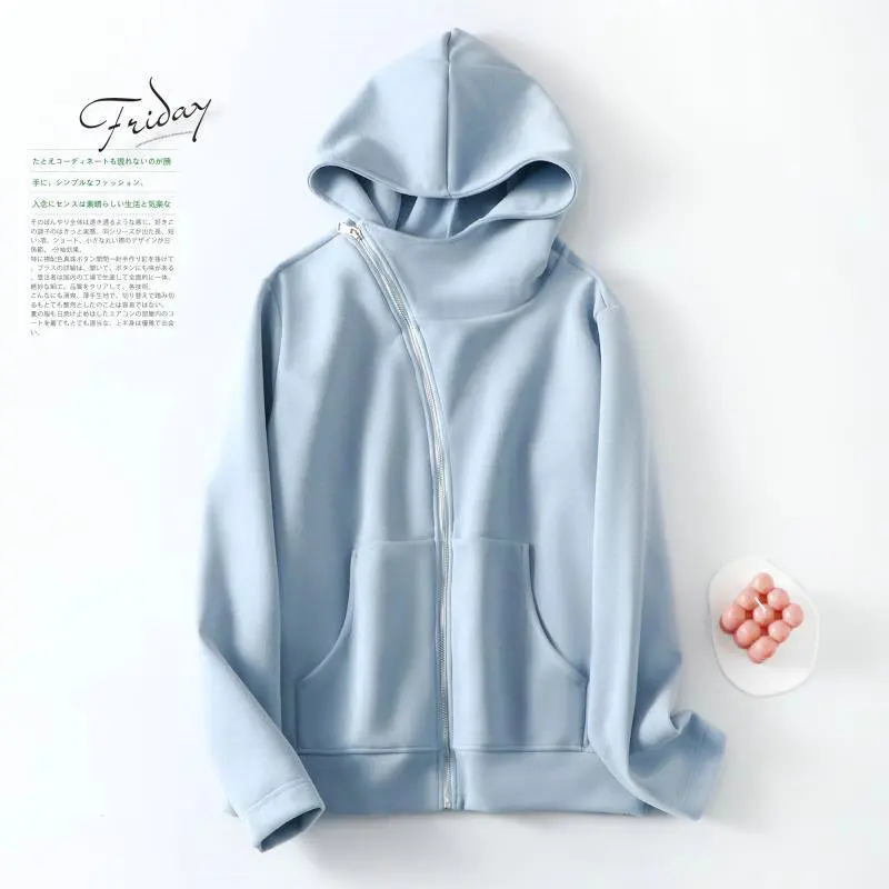 Fdfklak Autumn New Women Jacket Loose Slim Hooded Sweater Simple Fashionable College Style Pocket Coat Casual Veste Femme 75KG