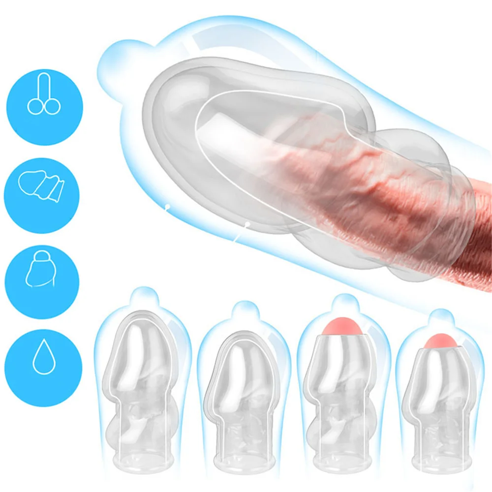 Penis Extender Sleeve Reusable Condoms Silicone Glans Cover Spike Dick Enlargement Cock Ring Erection Male Sex Toys