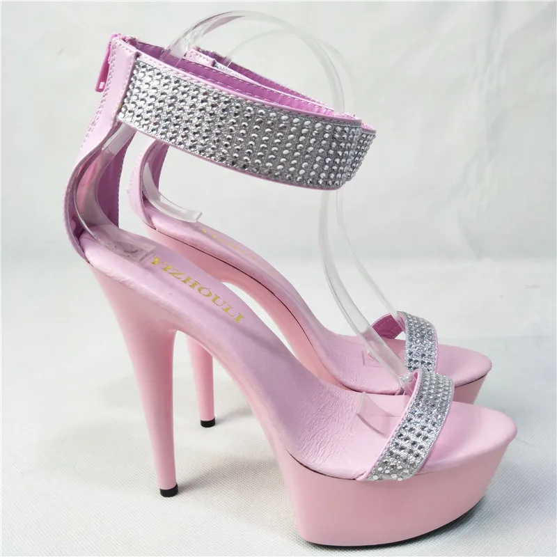 

Fashion 15cm thick transparent crystal soles, super high heels women's shoes, stage walk pole dance performance dance shoes