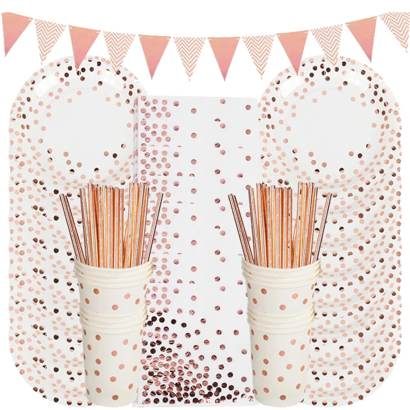 Rosegold Party Einweggeschirr Set Pappteller Tasse für Hochzeit Geburtstag Party Dekoration Babyparty Junggesellenabschied – Detail 6