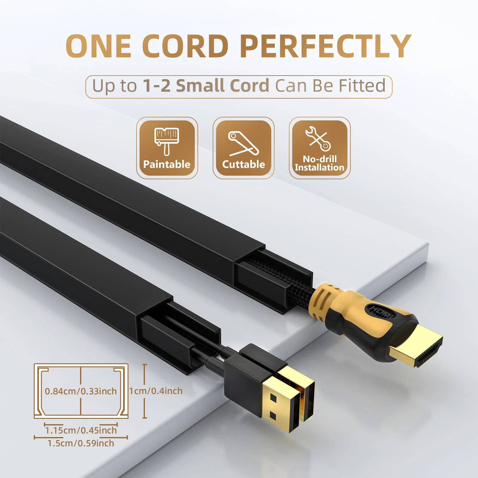 94'' Cord Hider, Delamu One-Cord Channel Cord Cover Wall, Paintable Cable Hider, Wire Hider Covers for Cords,