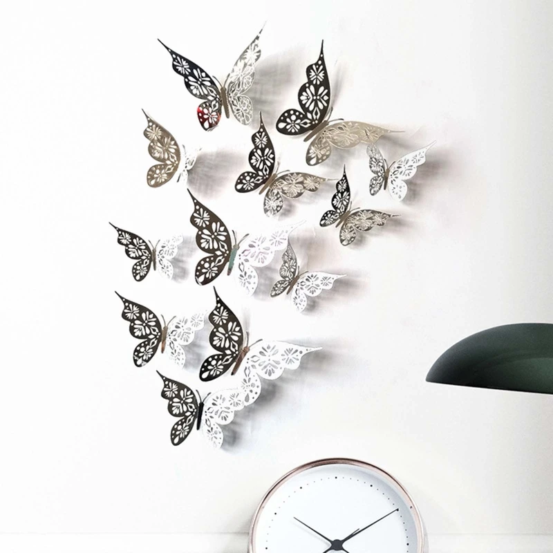 12pcs 3D Hollow Butterfly Wall Stickers Removable Mural Decals for Girls Kids Baby Bedroom Bathroom Living Room Home Decoration |