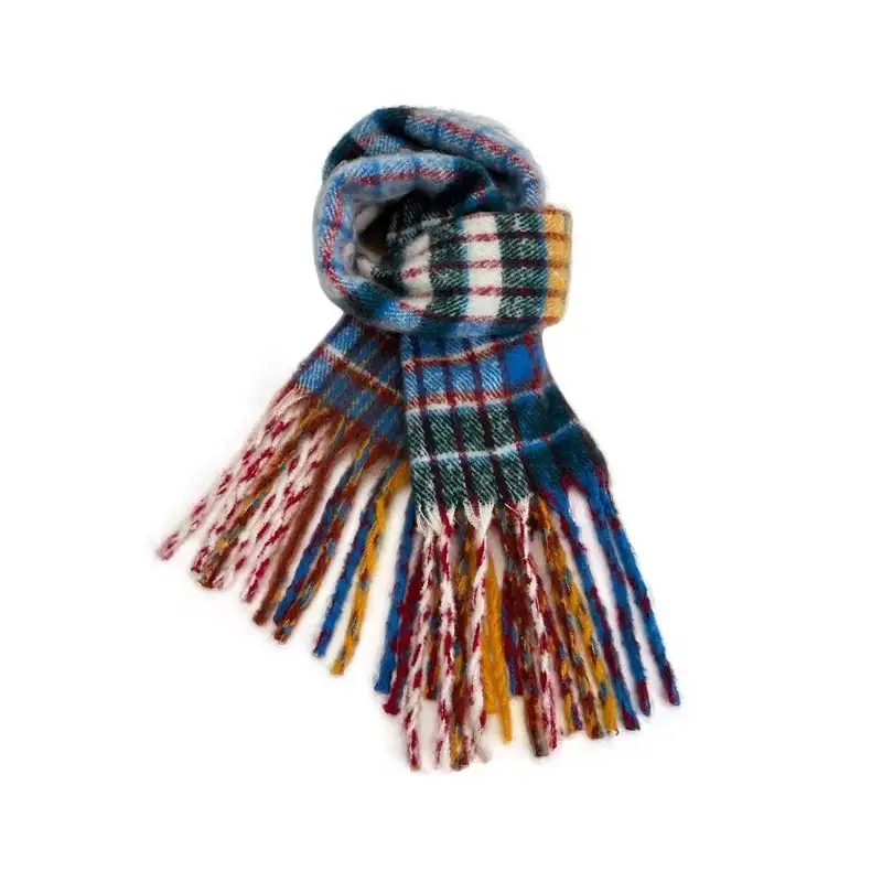 Retro Tassel Plaid Wool Scarf Plush Cashmere Shawl Winter Cashmere Scarves Solid Color Rainbow Color Cape Wraps Women/Men - Image 7