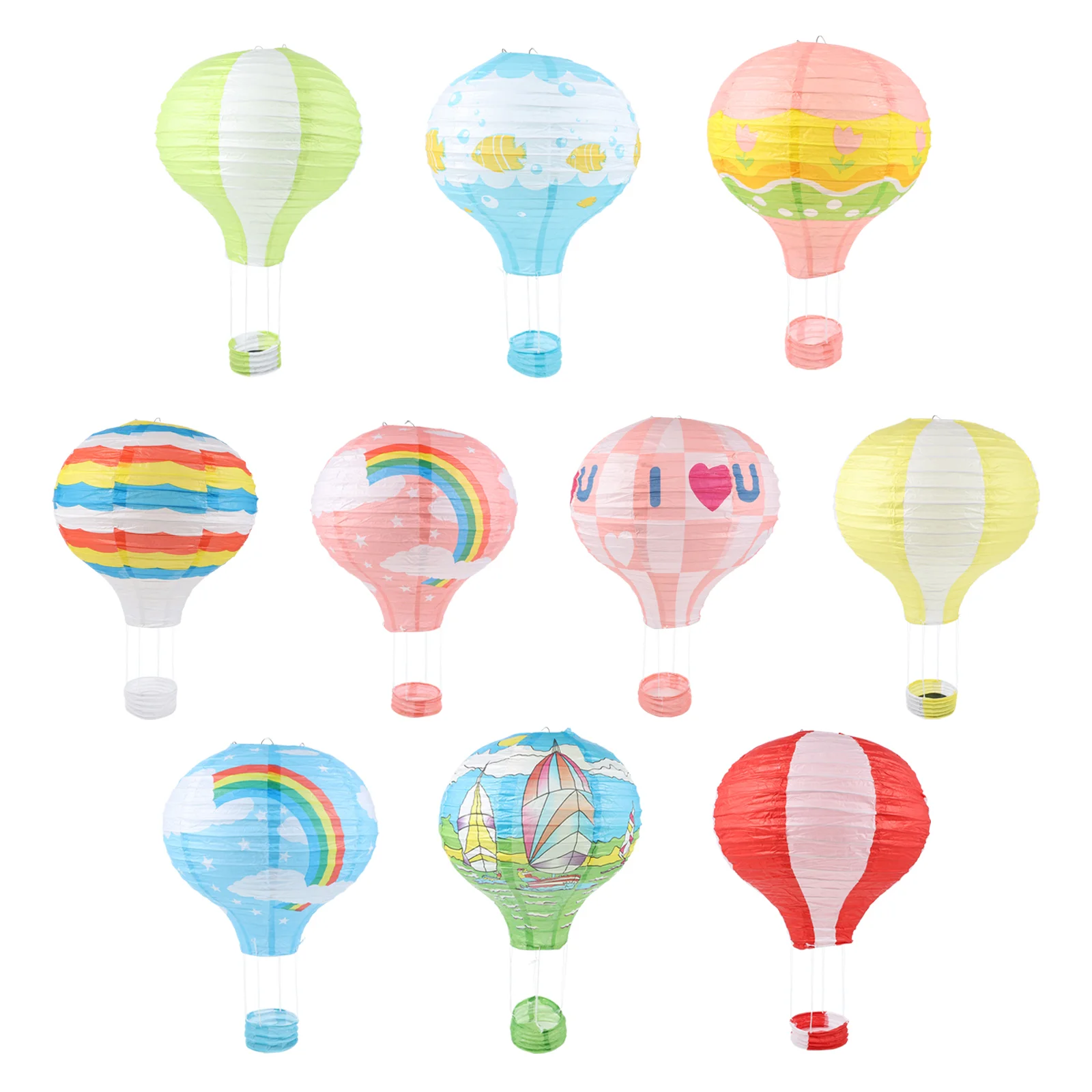 

10 Pcs Ballons Paper Lanterns Chinese Decor Christmas Party Hot Air Hanging Basket