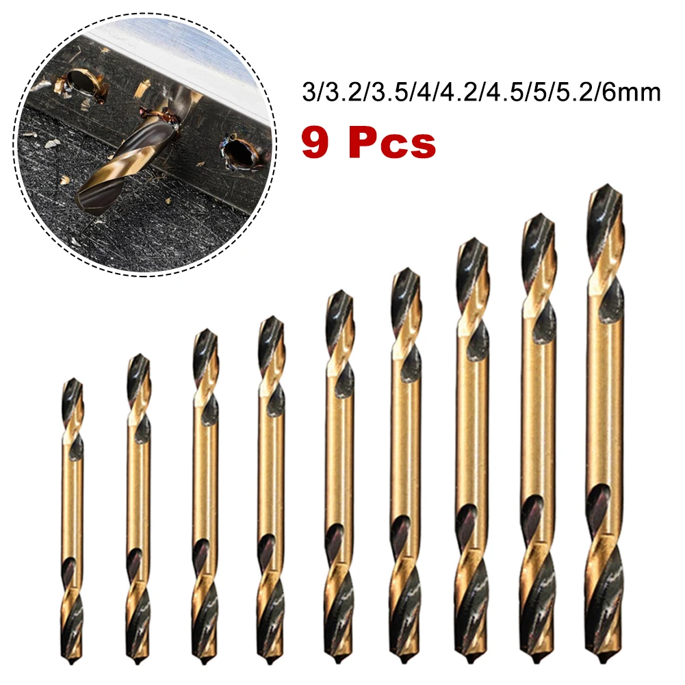 

9pcs Auger Drill Bits HSS Double-headed 3-6mm Head For Metal Stainless Steel Plastic Wood Punching Hand Drill Tool Parts