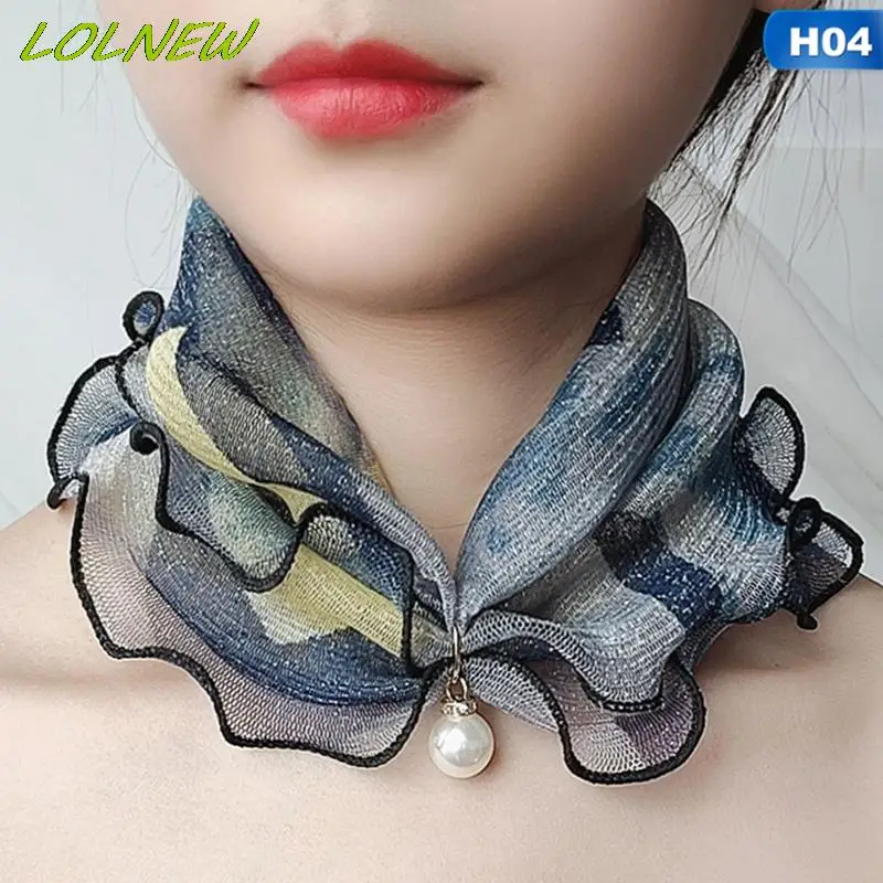 17 Styles Pearl Lace Variety Scarf Pearl Decoration Gold Thread Lace Women Elegant Ruffled Scarf шарф женский