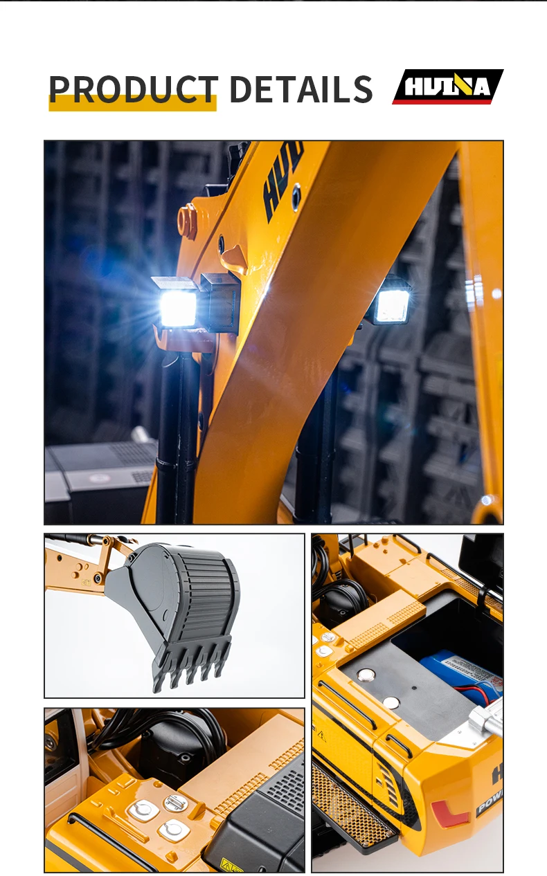 HUINA 1/14 RC All-metal Excavator 2.4GHZ 23CH Wireless Remote Control Multi-function Engineering Vehicle Model Boy Toys Gifts 6