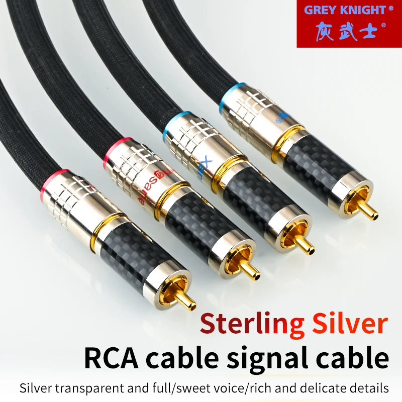 그레이 나이트 하이파이 6N 4 코어 순수 실버 오디오 케이블 플러그, RCA 케이블, 범용 신호 케이블, 전력 증폭기 CD 플레이어 커넥터