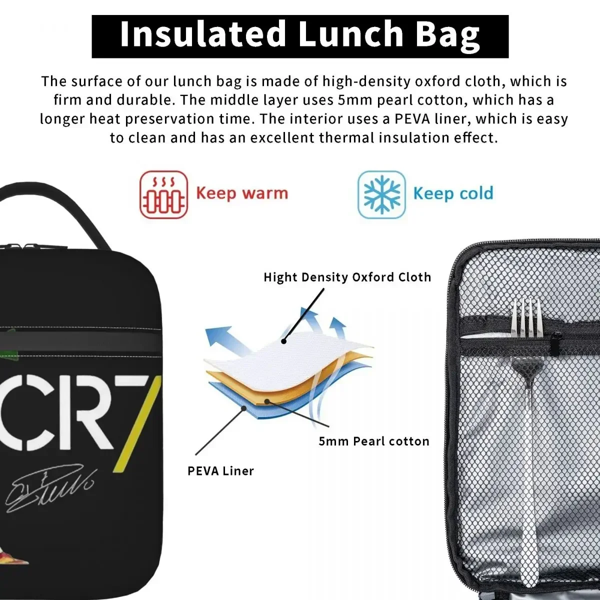 Insulated Lunch Tote Bag Cr7 Ronaldos Signature Merch Football Food Box Multifunction Thermal Cooler Lunch Box for School 5
