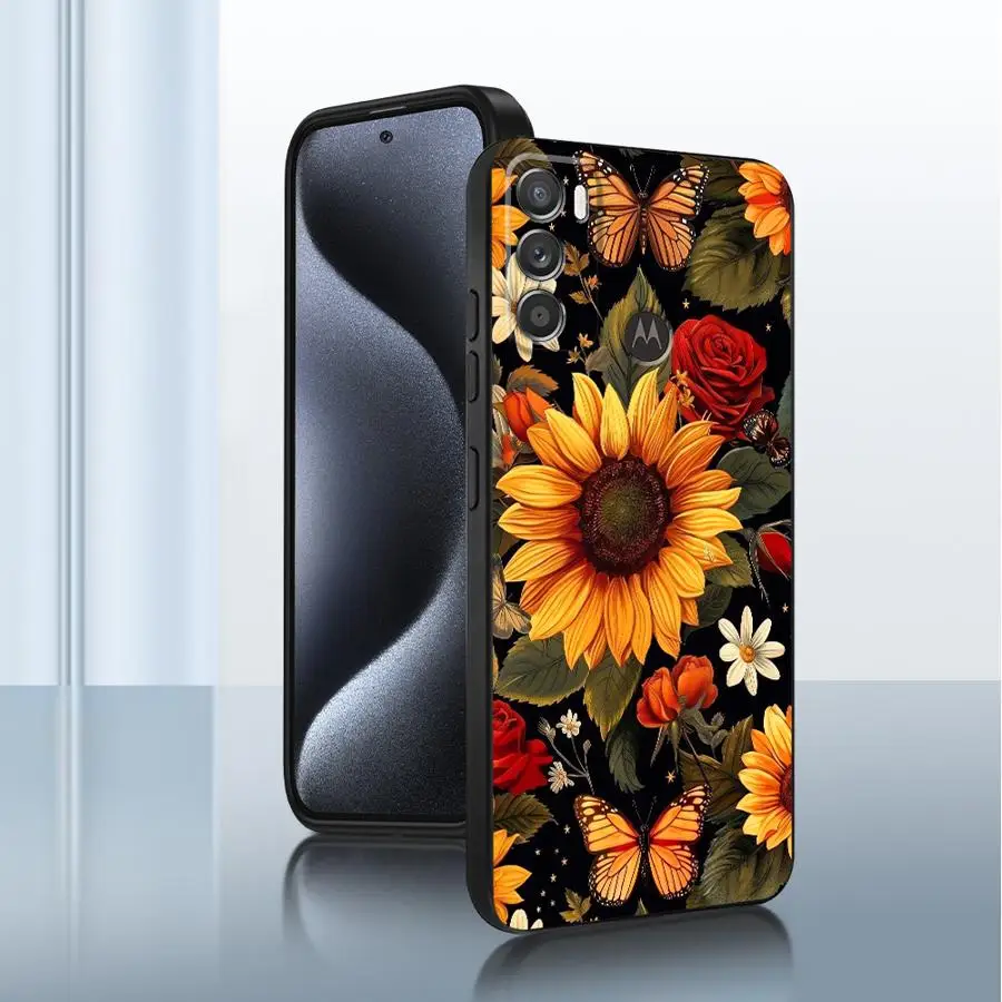 Sunflower Pattern Black Phone Case