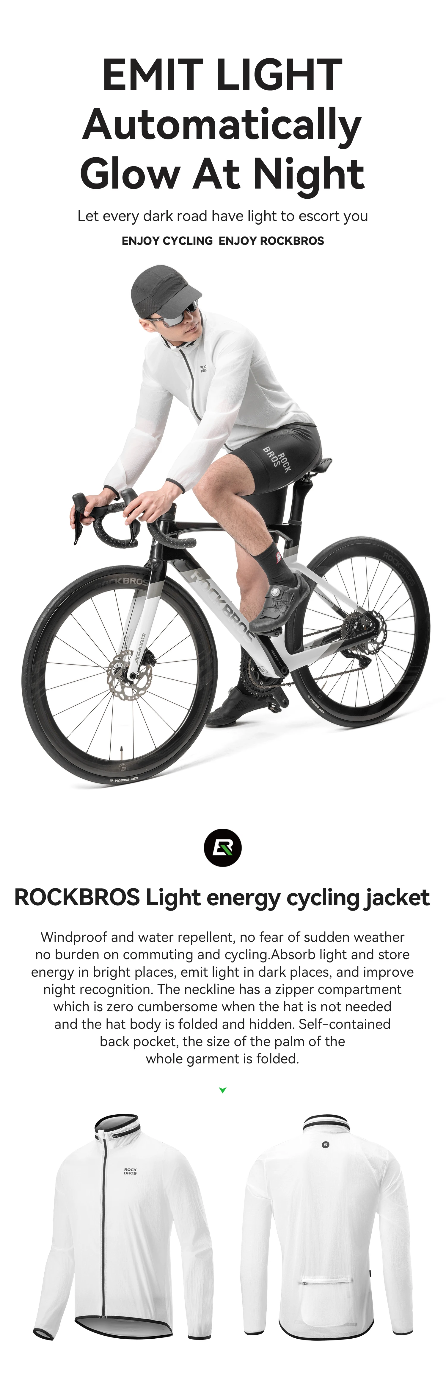 ROCKBROS Sommer Fahrrad jacke leichte tragbare Hoodie fluor zierende leuchtende Kapuzen jacke Nacht Sicherheits alarm Fahrrad bekleidung – Detail 1