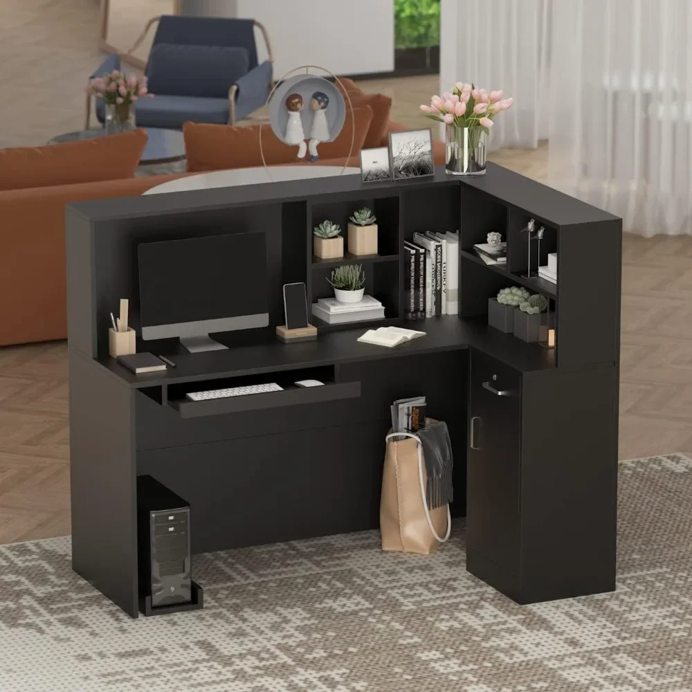 Modern Reception Desk Counter Desk Large Storage Shelves and Drawers Retail Counter Front Desk for Reception Room